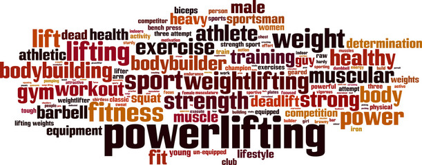 Powerlifting word cloud concept. Vector illustration