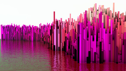 3D illustration of abstract render structure made of millions columns