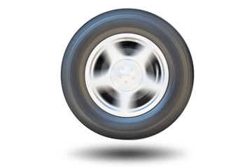 Car wheel spinning isolated on white background.
