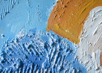 Blue, white and orange color. Acrylic painting texture. Abstract background