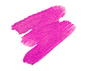 Violet color lipstick stroke on white background