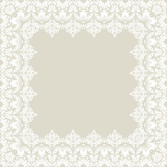 Classic frame with arabesques and orient elements. Abstract fine beige and white ornament