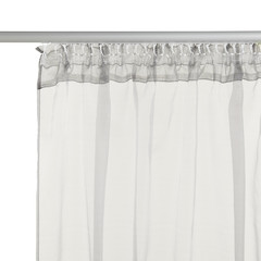 Fragment of the grey translucent  curtain with mount. Back view. Isolated on white background....