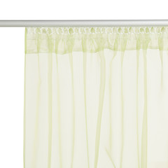 Fragment of  the light  green translucent organza  curtain with mount. Back view. Isolated on white...