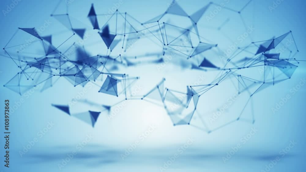 Poster future technology polygonal network shape. loop 3d render animation 4k (4096x2304)