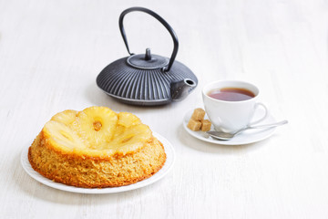 Pineapple Upside Down Cake and cup of tea