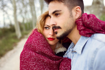 Beautiful young couple in love in the park.