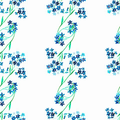 Watercolor blue flower. Seamless pattern