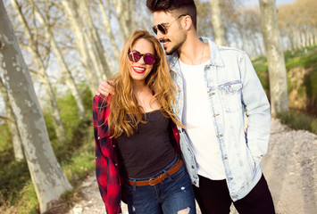 Beautiful young couple in love in the park.