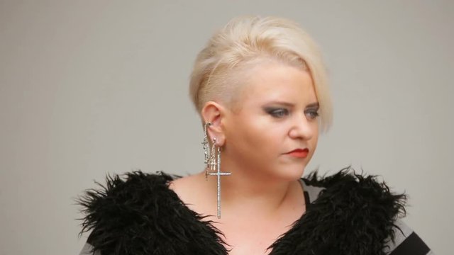 Freaky blond lady posing