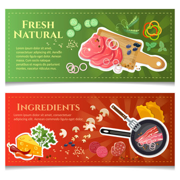 Cooking food banner top view meat on cutting board