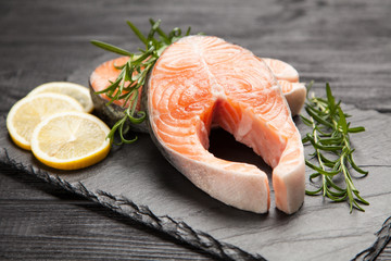 Fresh salmon on old wood