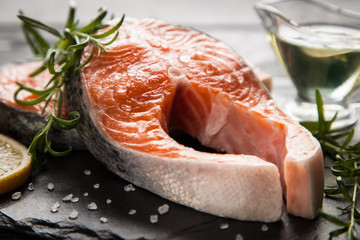 Fresh salmon on old wood