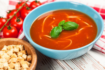Tomato soup and basil