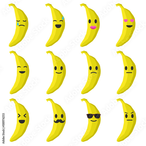 "Vector emoji bananas set. Set banana smiles. Cartoon emoji banana