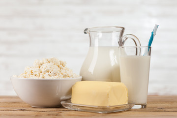 Milk jar on wooden table