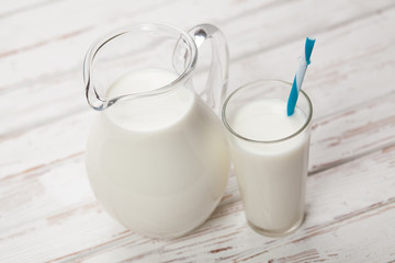 Milk jar on wooden table