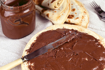 Tasty breakfast for sweet-tooth nutella pancakes