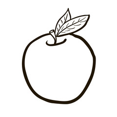 black and white freehand drawn cartoon apple