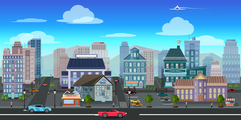 city game background 2d game application. Vector design.