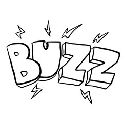 black and white freehand drawn cartoon buzz symbol