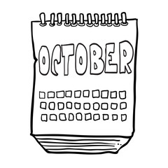 black and white freehand drawn cartoon calendar showing month of