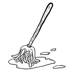 black and white freehand drawn cartoon mop.eps