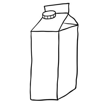 black and white freehand drawn cartoon milk carton