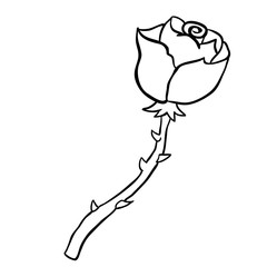 black and white freehand drawn cartoon rose