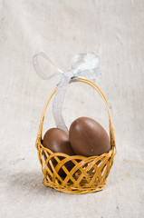 chocolate eggs in a basket