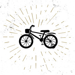 Hand drawn vintage icon with retro bicycle, grunge style
, vector illustration
