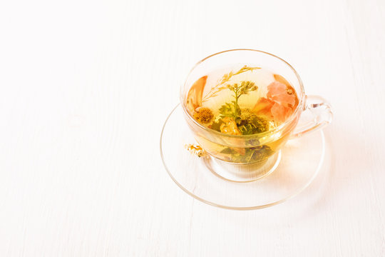 Herbal tea in a transparent cup