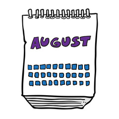 freehand drawn cartoon calendar showing month of august