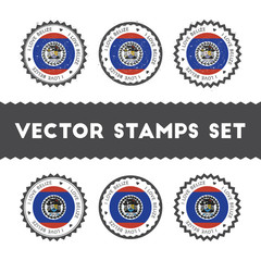 I Love Belize vector stamps set. Retro patriotic country flag badges. National flags vintage round signs.