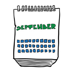 freehand drawn cartoon calendar showing month of september