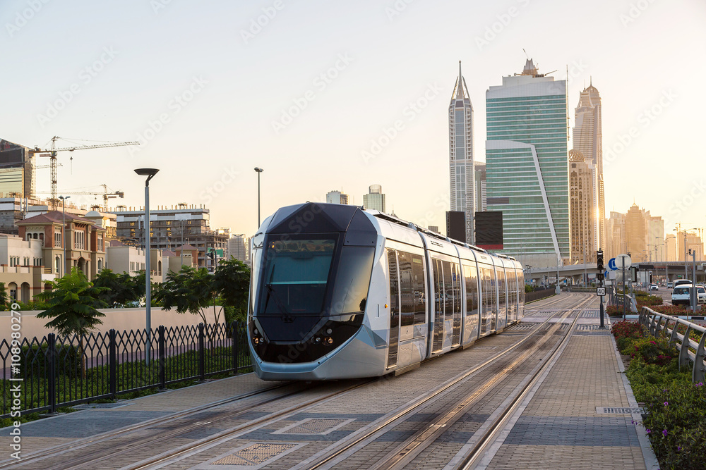 Poster new modern tram in dubai, uae