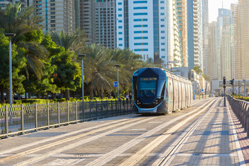 New modern tram in Dubai, UAE - obrazy, fototapety, plakaty