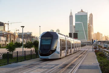 Zelfklevend Fotobehang Midden-Oosten New modern tram in Dubai, UAE