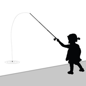 Child Fishing Black Illustration