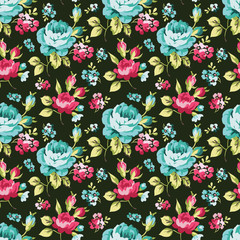 Seamless floral pattern with little pink roses