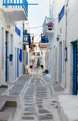 Obraz na płótnie Canvas Traditional street of Mykonos island in Greece