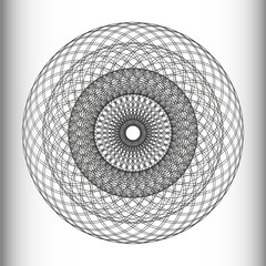Black and white geometric circular pattern.