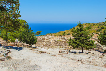 views of the sea and islands in the haze of the ancient Greek city of Kamiros