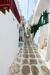 Traditional street of Mykonos island in Greece