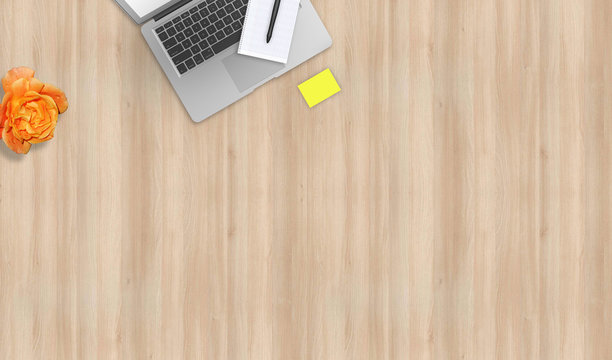 Office desk top view business image for mock up. Wooden background