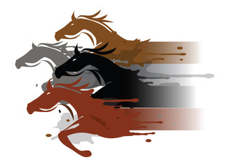 Four running horses.
Four stylized running horses. Colorful illustration imitated watercolors painting. Vector available.
