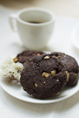 Broun cookies on a white plate