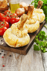 Chicken leg in puff pastry