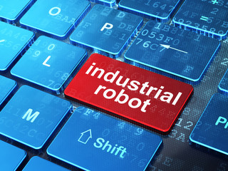 Fototapeta premium Manufacuring concept: Industrial Robot on computer keyboard background