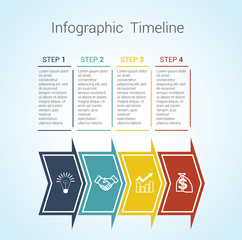 Timeline Infographic colored horizontal arrows numbered for four position